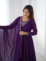 Purple Zari Embroidery Fox Georgette Suit