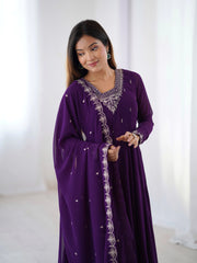 Purple Zari Embroidery Fox Georgette Suit