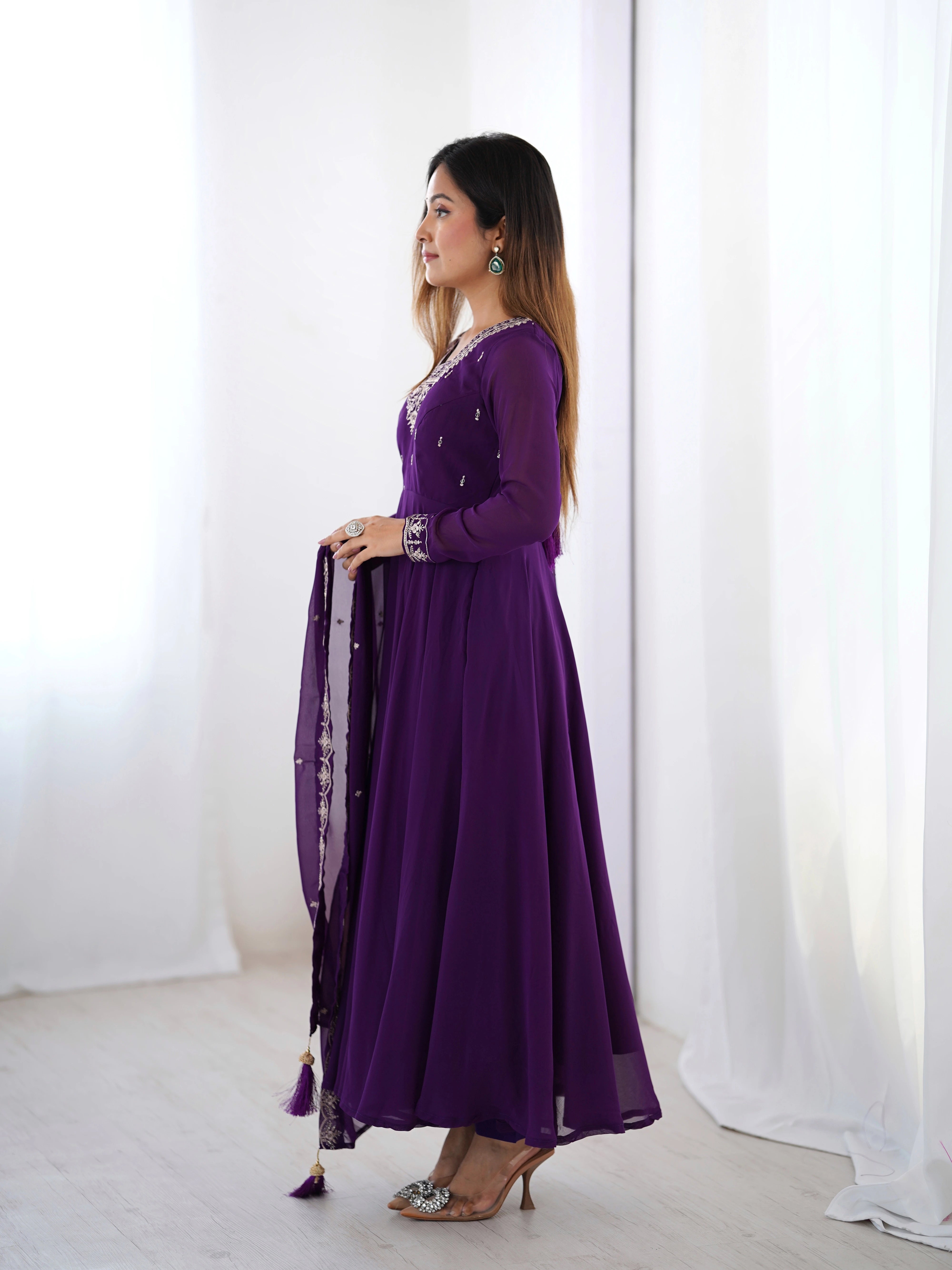Purple Zari Embroidery Fox Georgette Suit