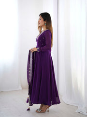 Purple Zari Embroidery Fox Georgette Suit