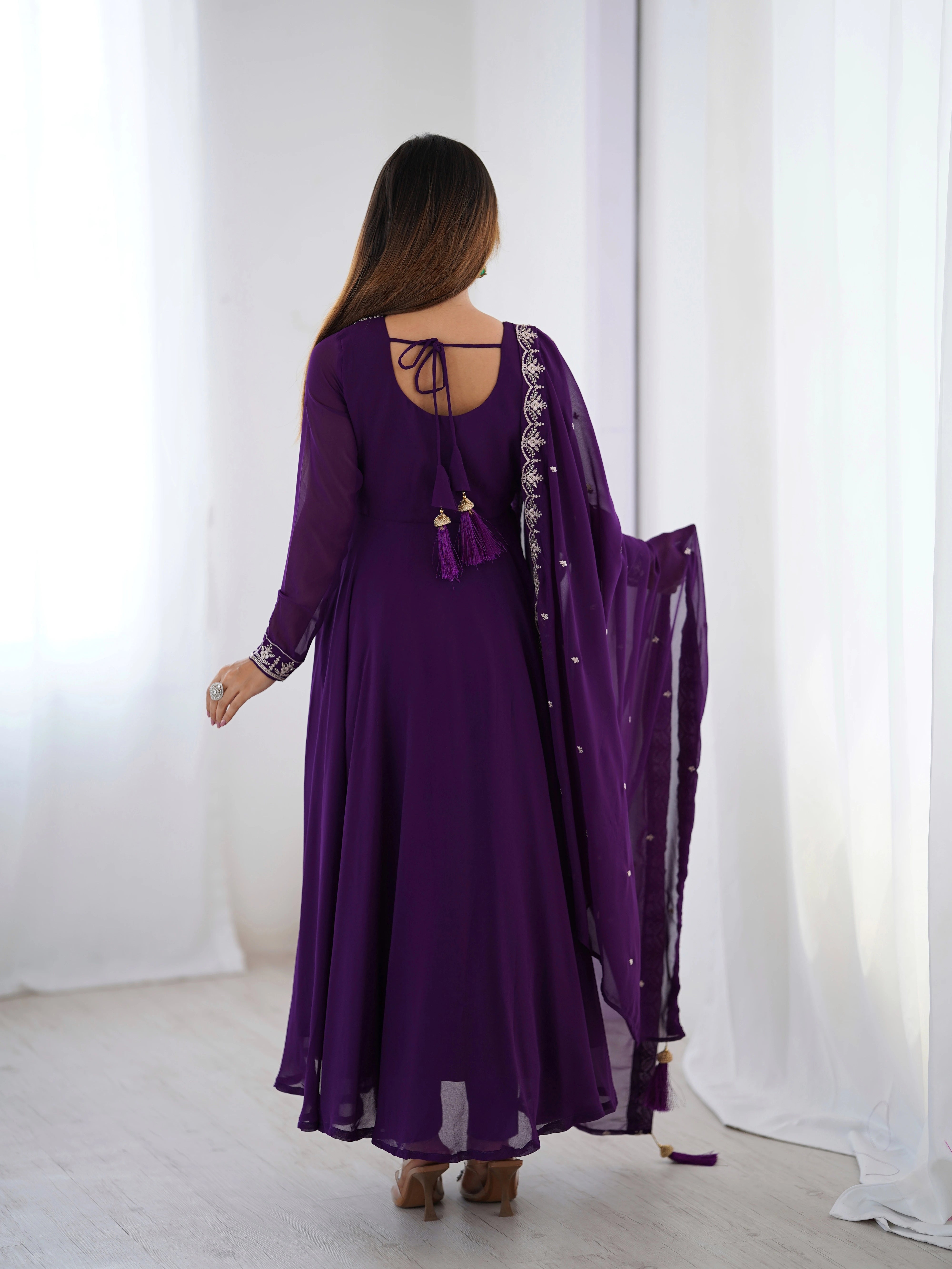 Purple Zari Embroidery Fox Georgette Suit
