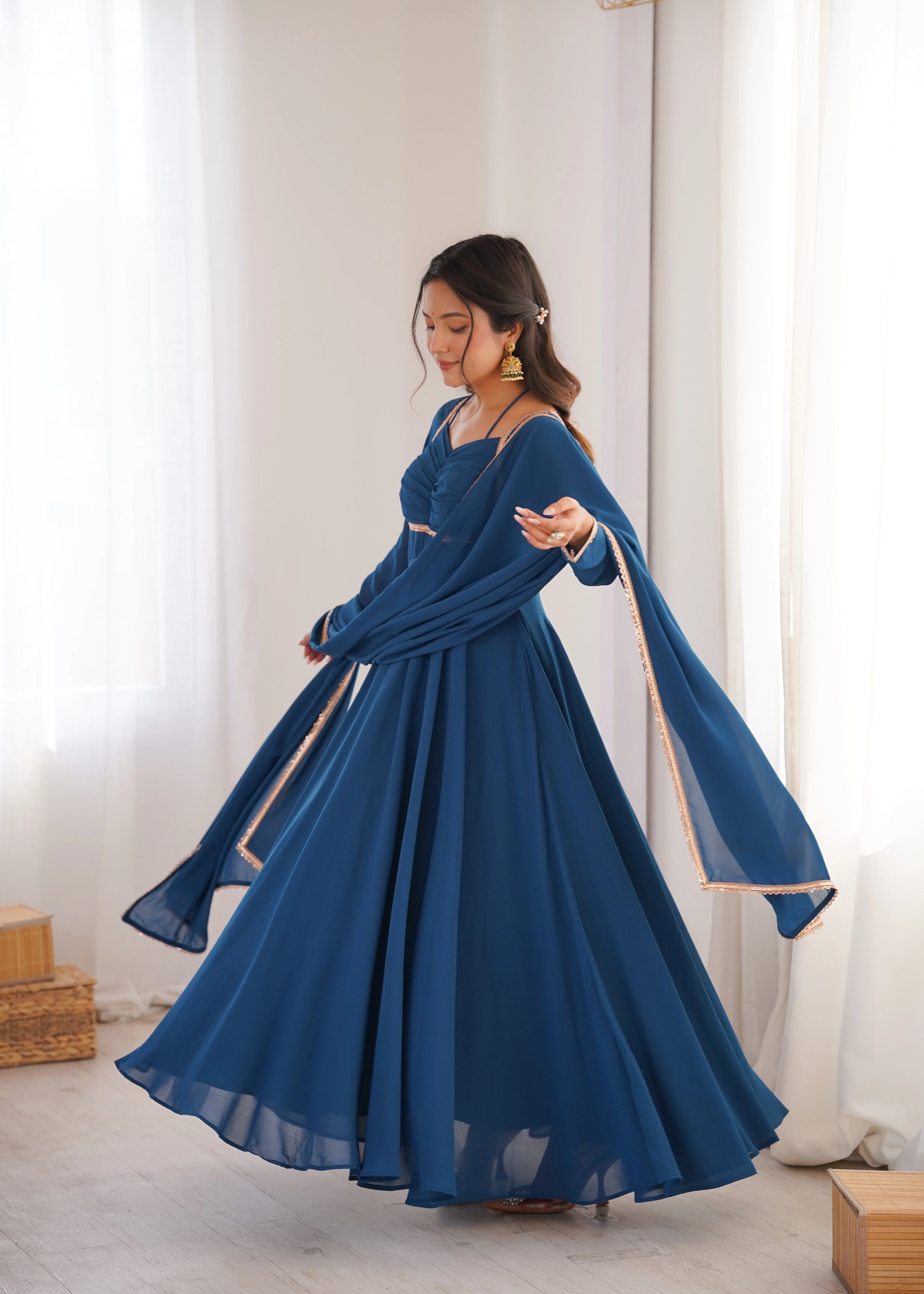 navy blue faux georgette gown