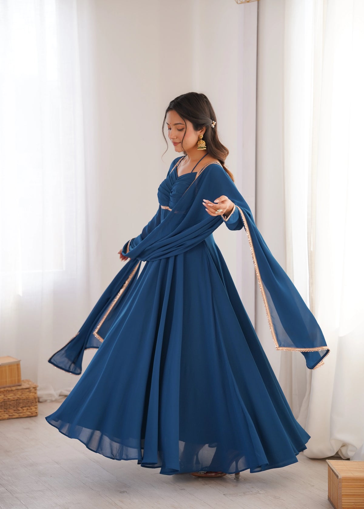 navy blue faux georgette gown