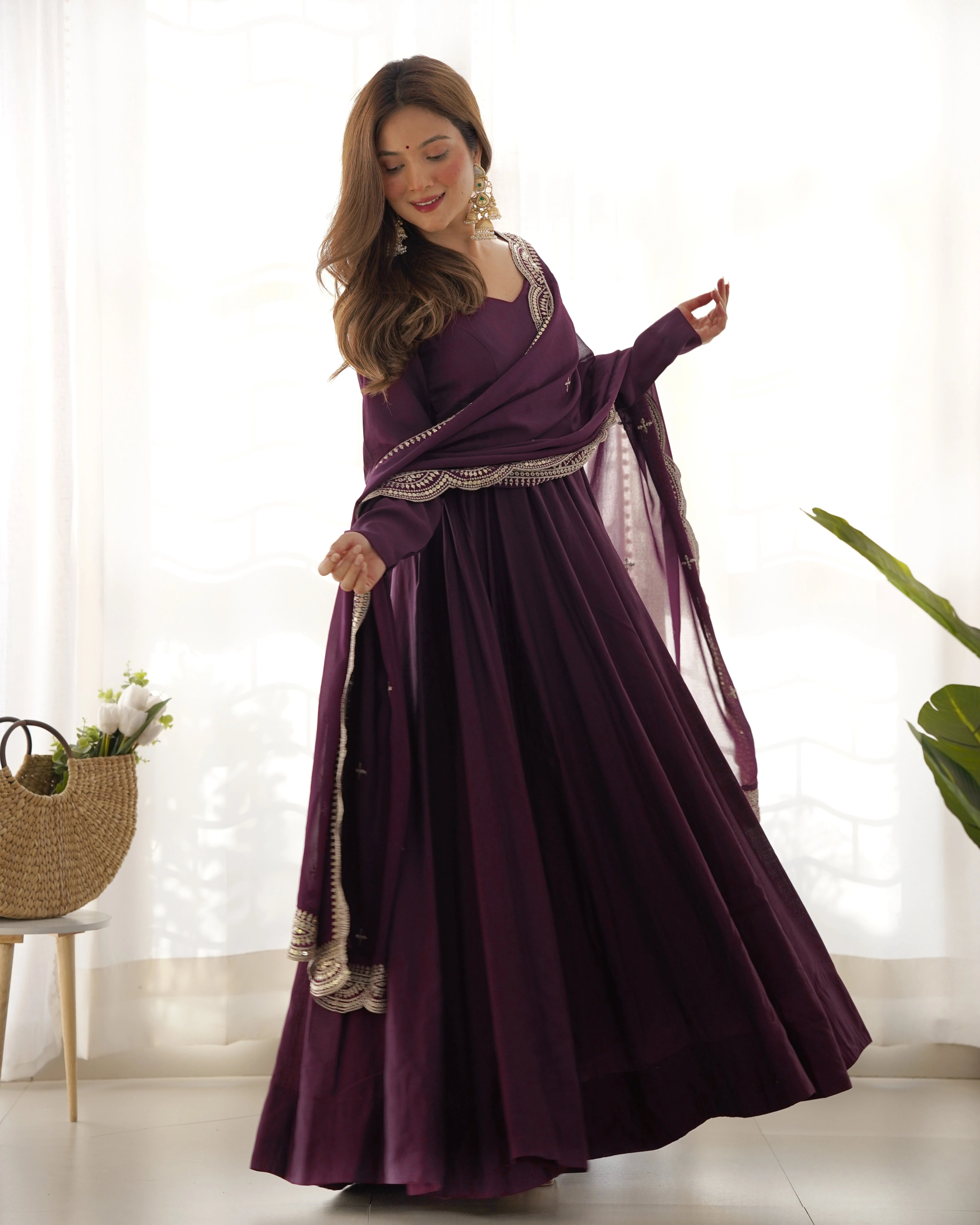Dark Purple Roman Silk Chanderi Suit