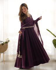 Dark Purple Roman Silk Chanderi Suit