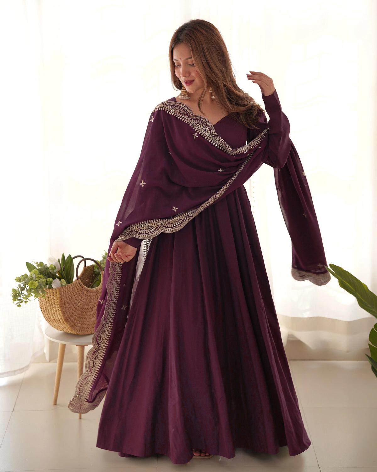 Dark Purple Roman Silk Chanderi Suit