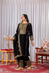Black Sequins Embroidery Viscose Velvet Suit