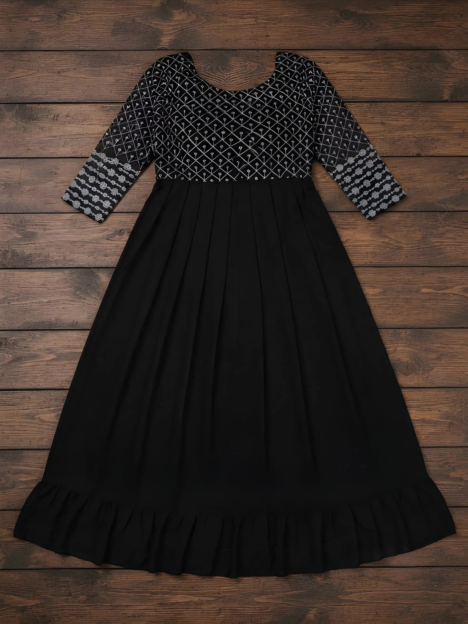 Black Embroidered Dress flat lay showing full Georgette maxi silhouette