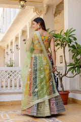 Multicolor Sequins Embroidered Lehenga back view – covered back choli with multicolor circular zardosi embroidery