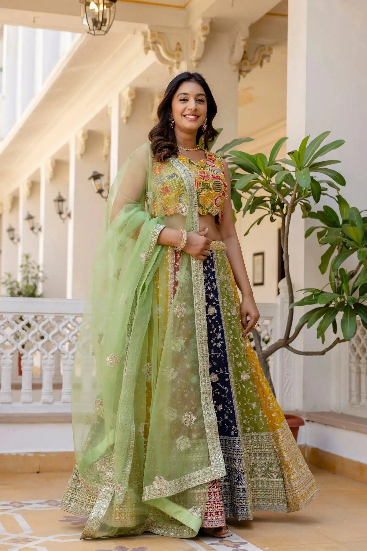 Multicolor Sequins Embroidered Lehenga full length – heavy sequin border, colorblock panelled skirt