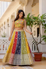 Multicolor Sequins Embroidered Lehenga showing skirt – panelled faux georgette with silver thread floral embroidery