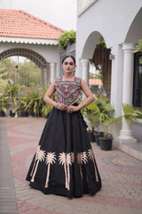 Black Gamthi Embroidered Lehenga – Back view showing Open with Dori Tie-Up choli back