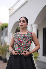 Black Gamthi Embroidered Lehenga – Canvas stitch circular lehenga, 42-inch length, 1.05 kg, traditional Gujarati folk wear