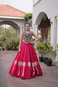Dark Pink Gamthi Embroidered Lehenga – Gota & Lace Work, Navratri & Festive Wear