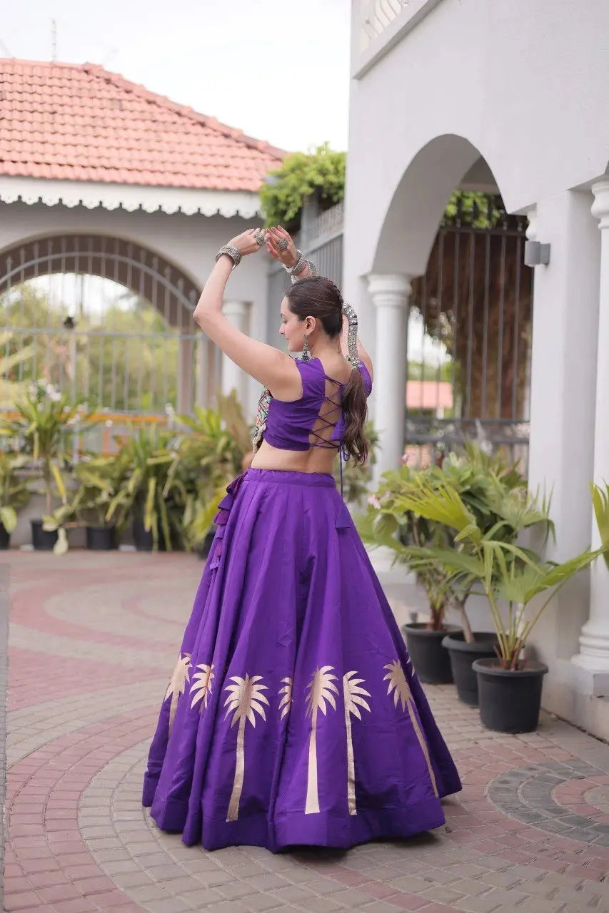 Purple Gamthi Embroidered Lehenga – Flat lay showing full lehenga and choli set, KL148