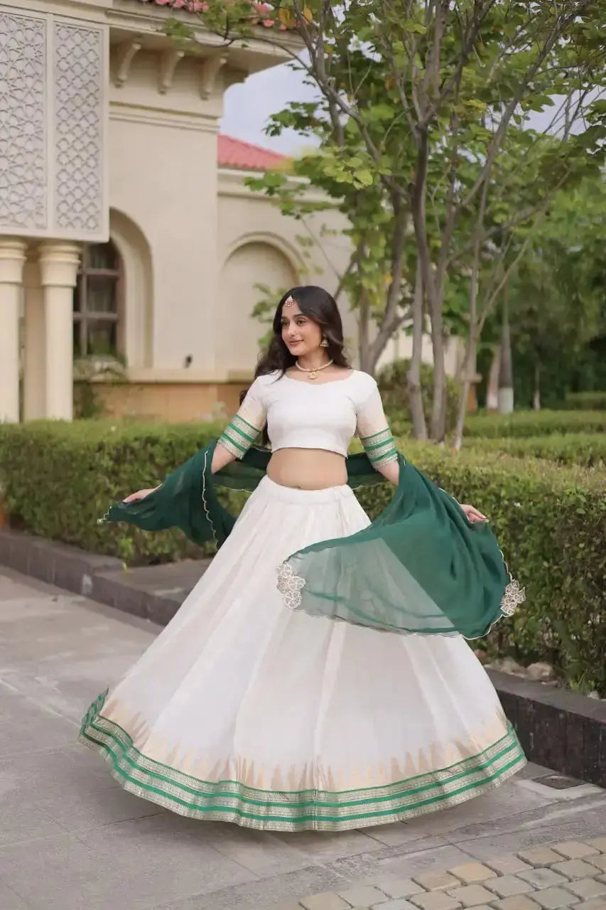 Green Zari Lehenga full set – Viscose Jacquard lehenga choli and dupatta, sangeet and wedding wear