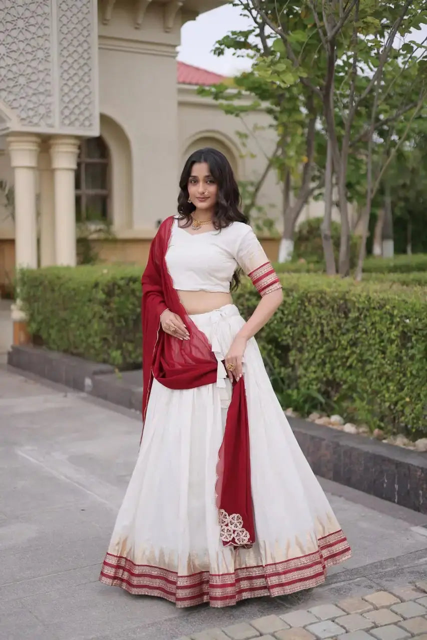 Maroon Zari Weaving Lehenga – Choli close-up showing Square Neck, half sleeves with gold zari cuff detail