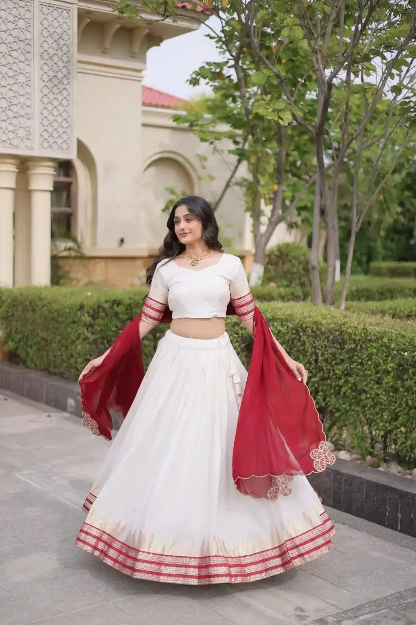 Maroon Zari Weaving Lehenga – Canvas stitch circular lehenga, 42-inch length, 1.9 kg full set with dupatta