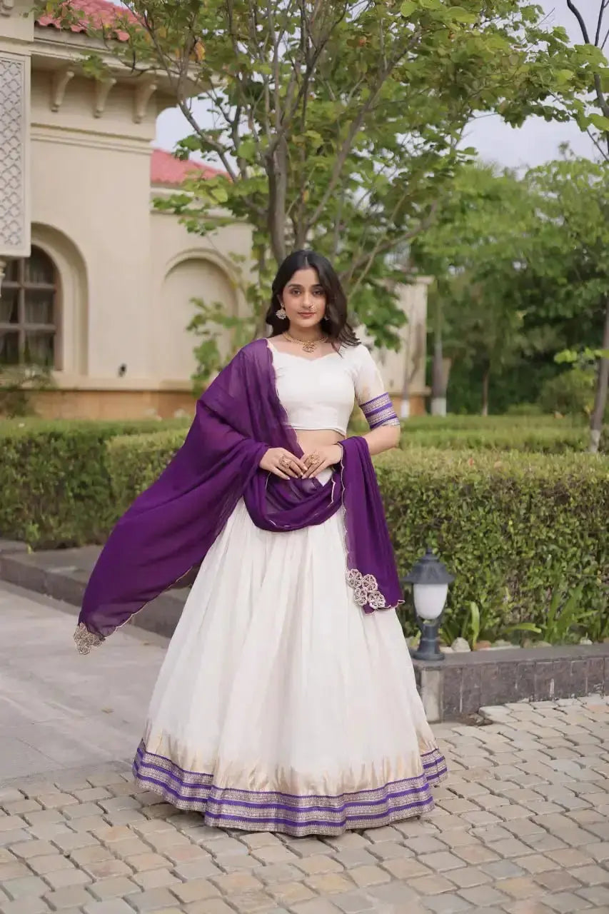 Purple Zari Weaving Lehenga – Traditional Viscose Jacquard lehenga with integrated zari weave, wedding and festive wear