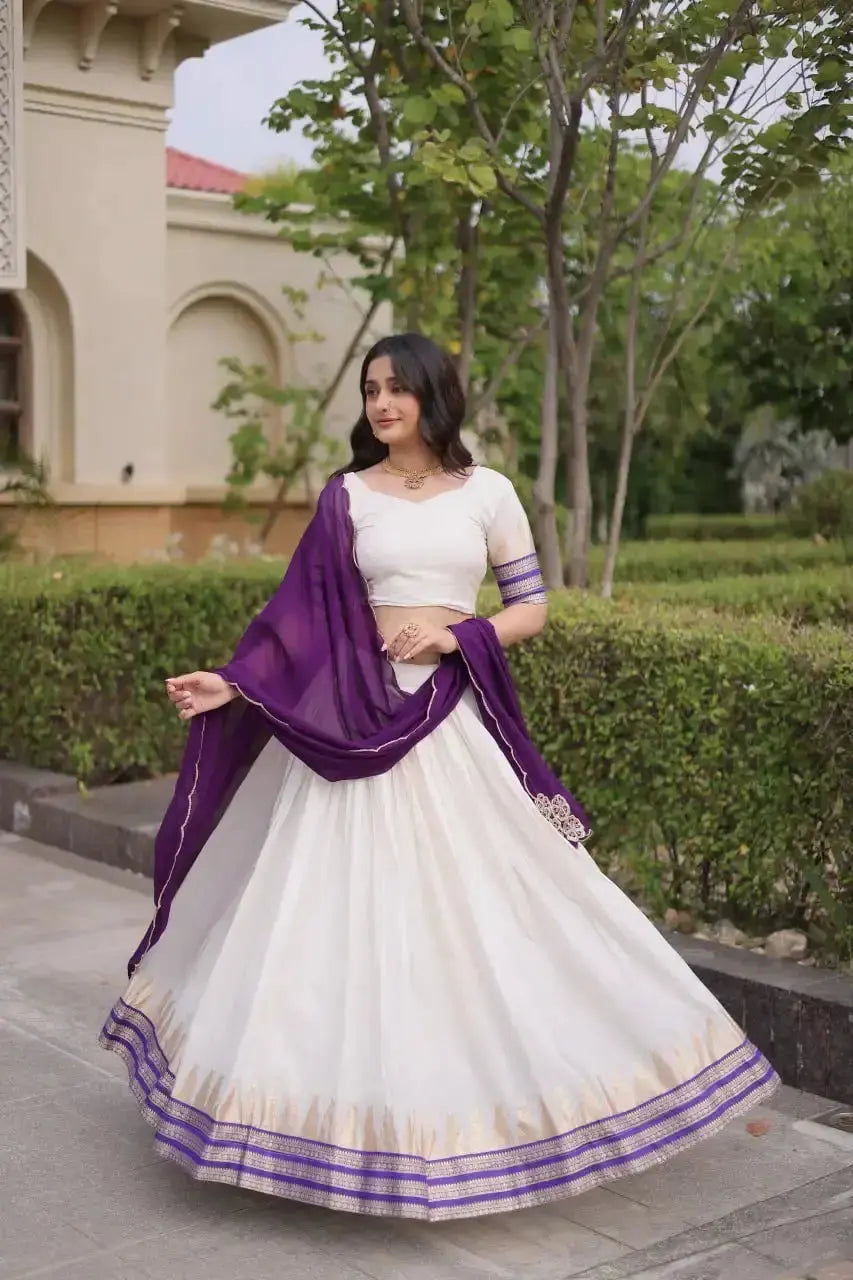 Purple Zari Weaving Lehenga – Deep purple lehenga with Regular Fit and micro inner, comfortable for long functions