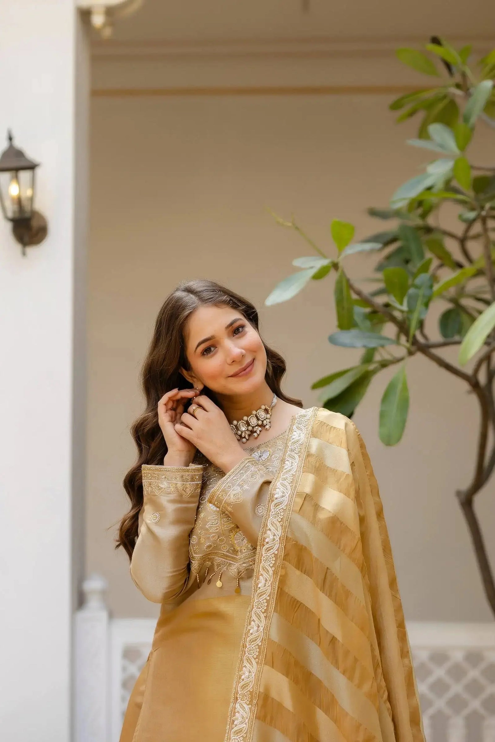 Beige Banarasi Viscose Lehenga – handwork & lace work embroidered set, wedding sangeet reception festive wear
