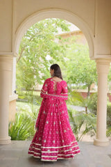 Dark Pink Bandhej Print Lehenga – Flat lay of complete lehenga, choli and dupatta set, product code KL151 Kalyanja