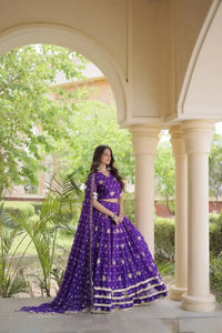 Purple Bandhej Print Lehenga – Sequins & Zari Embroidered, Party & Wedding Wear