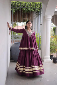 Purple Zari Work Lehenga – Kora Cotton, Gota Patti Lace, Navratri & Festive Wear