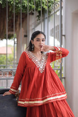 Red Zari Work Lehenga – Flat lay of complete lehenga and peplum top set, product code KL154 Kalyanja
