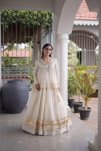 White Zari Work Lehenga – Kora Cotton, Gota Patti Lace, Navratri & Festive Wear