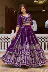Purple Sequins Embroidered Lehenga – Canvas stitch circular lehenga, 42-inch length, 1 kg, regular fit