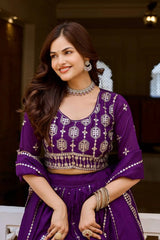 Purple Sequins Embroidered Lehenga – Deep purple and silver sequins festive lehenga, ideal for sangeet and mehendi