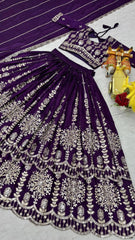 Purple Sequins Embroidered Lehenga – Full set view showing lehenga, embroidered choli and dupatta, product KL157
