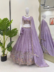 Lavender Thread Embroidered Lehenga – Canvas stitch circular lehenga, 42-inch length, 1.5 kg, regular fit