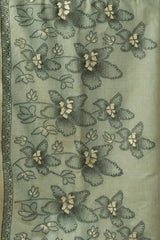 Olive Green Jacquard Weaving Saree flat lay – full 5.5m saree with blouse piece, KS301 by Kalyanja