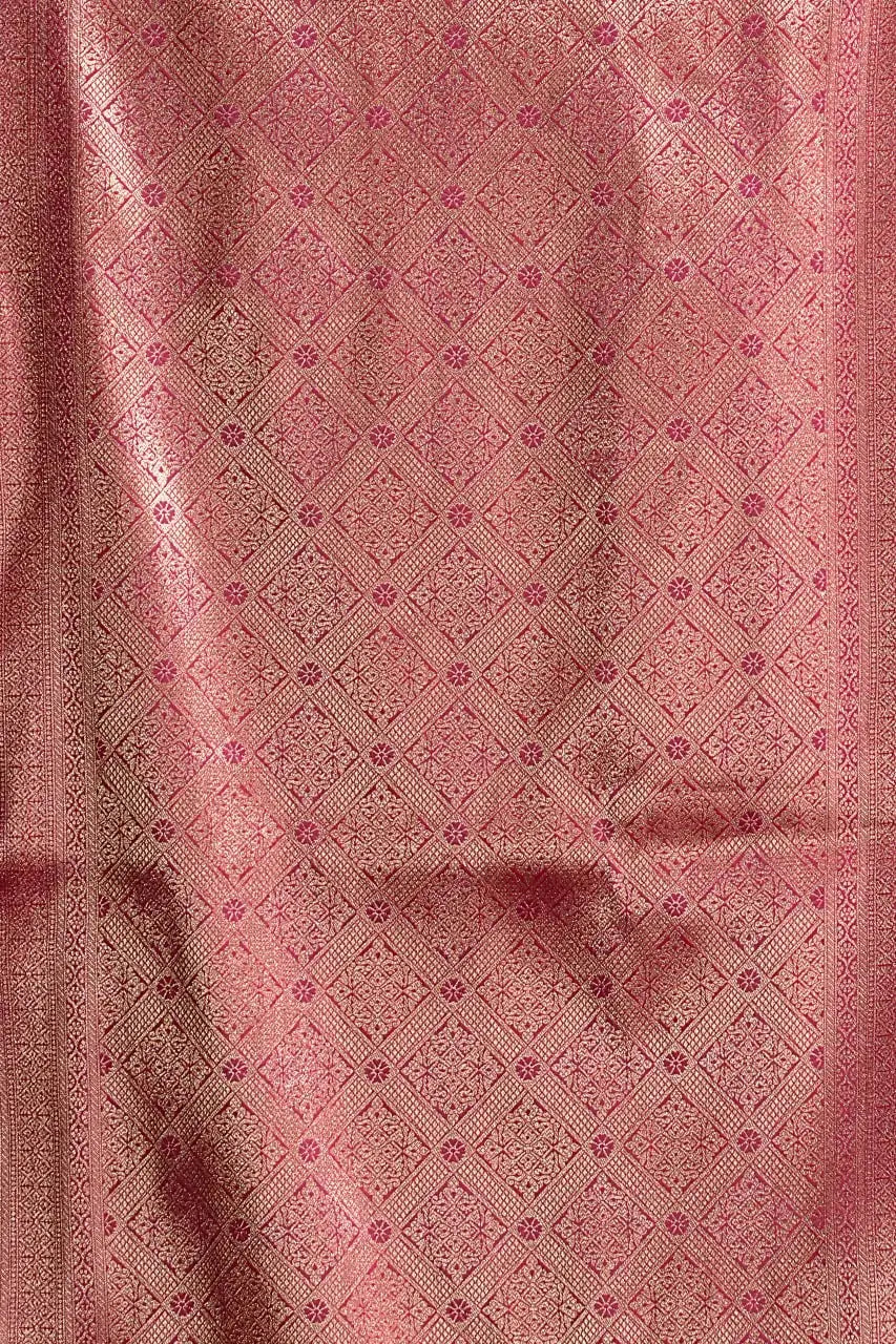 Dark Pink Jacquard Weaving Saree flat lay – full 5.5m with blouse piece, KS302 by Kalyanja