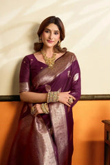 Wine Jacquard Weaving Saree body close-up – fine jacquard woven texture across drape | KS302 Kalyanja