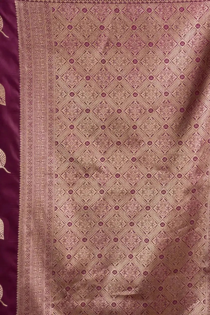 Wine Jacquard Weaving Saree flat lay – full 5.5m with blouse piece, KS302 by Kalyanja
