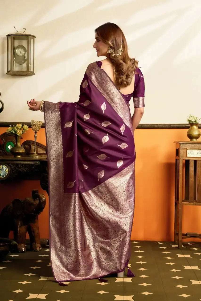 Wine Jacquard Weaving Saree contrast pallu detail – KS302 by Kalyanja