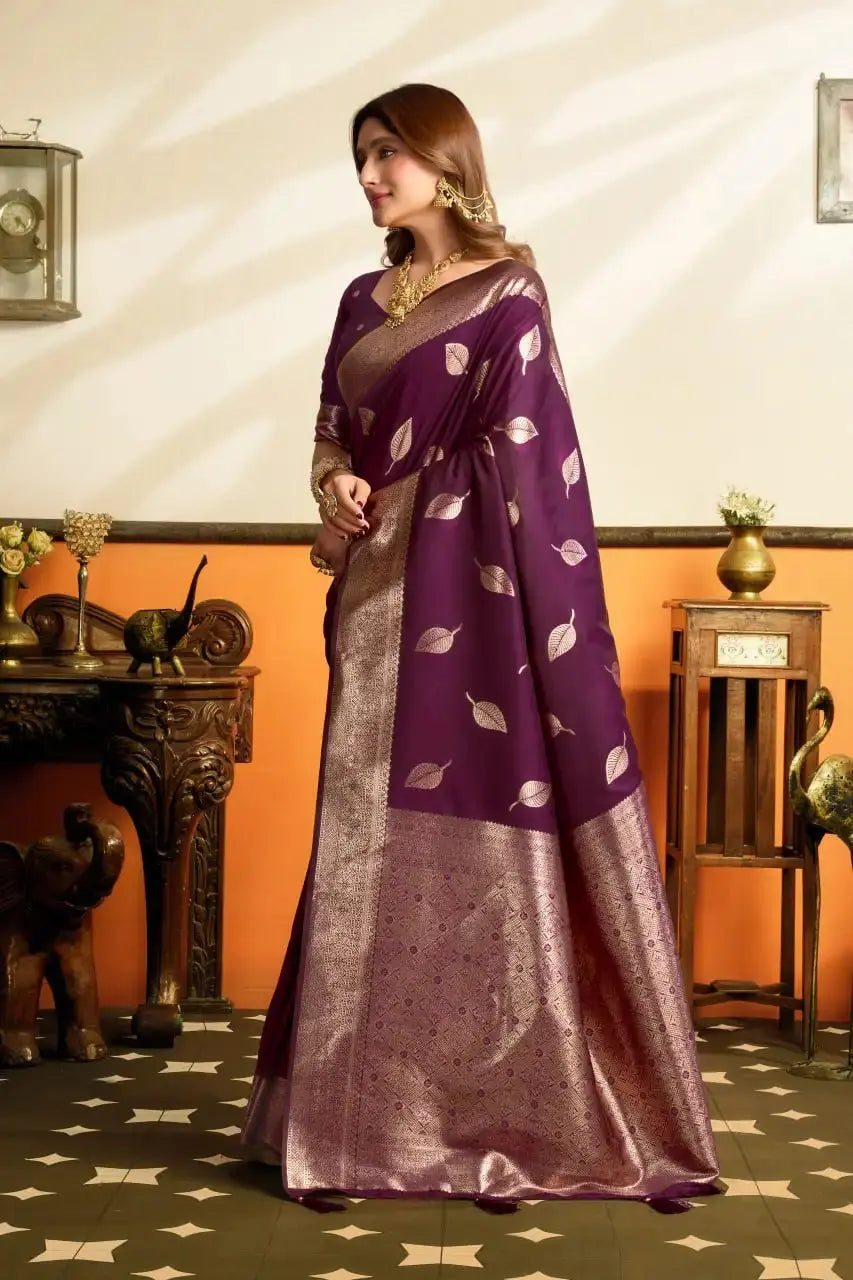 Wine Jacquard Weaving Saree side drape view – jacquard weaving detail, soft silk blend | KS302 Kalyanja