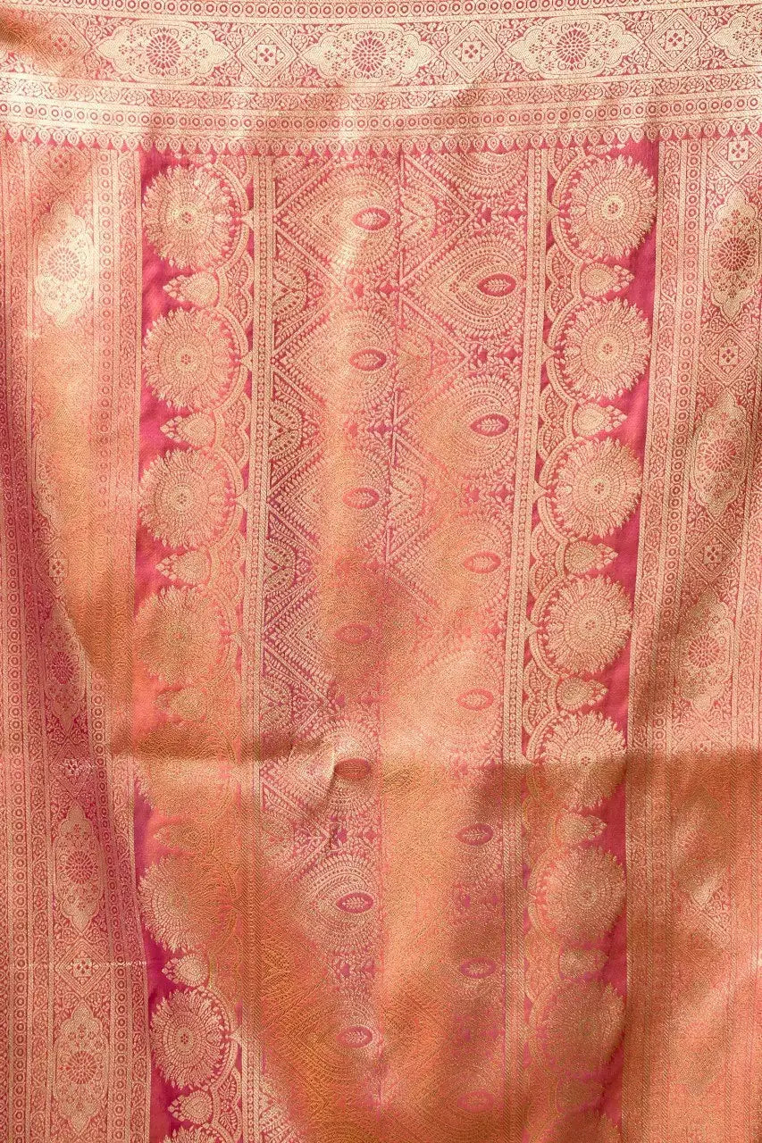 Dark Pink Jacquard Weaving Saree flat lay – full 5.5m with blouse piece, KS303 by Kalyanja