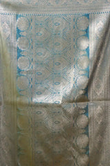 Rama Blue Jacquard Weaving Saree flat lay – full 5.5m with blouse piece, KS303 by Kalyanja