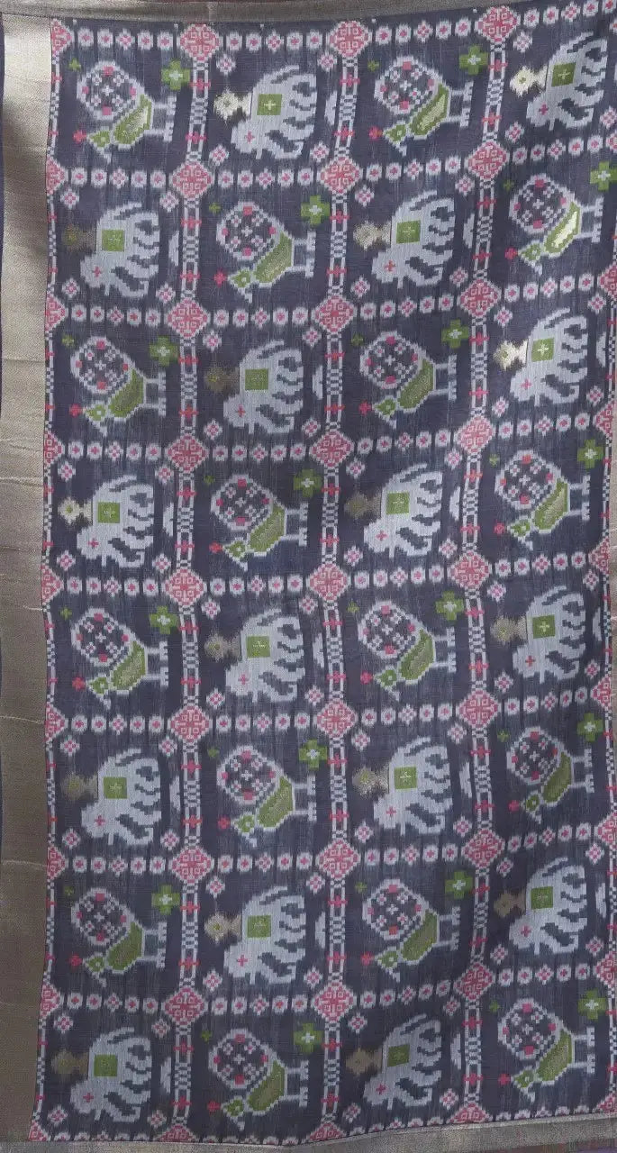 Close-up of Lavender Zari Woven Saree contrast pallu — dense Patola weave with elephant and bird motifs