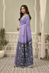 Lavender Zari Woven Saree — side profile full length view with zari border and Patola pallu