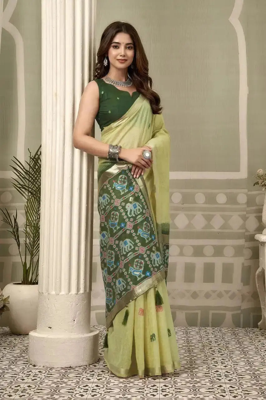 Light Pistachio Green Zari Woven Saree zari border close-up – woven zari thread, heavy cotton | KS304 Kalyanja