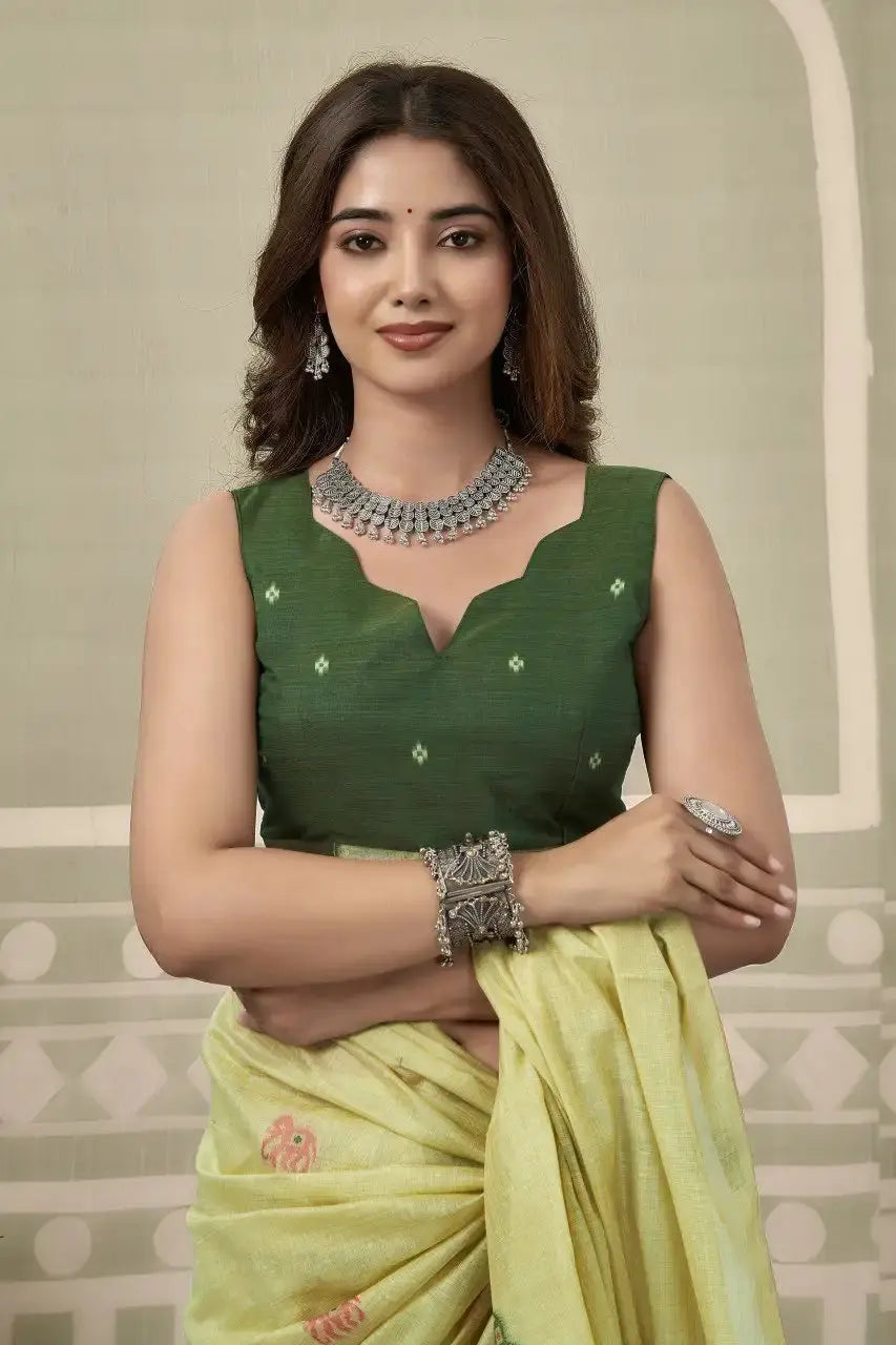 Light Pistachio Green Zari Woven Saree flat lay – full 5.5m with blouse piece, KS304 by Kalyanja