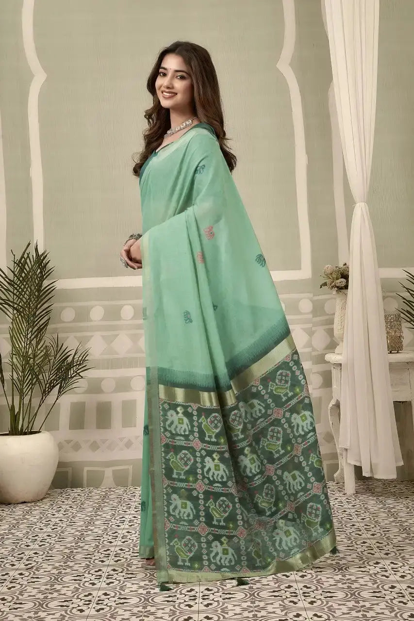Mint Green Zari Woven Saree contrast pallu detail – KS304 by Kalyanja
