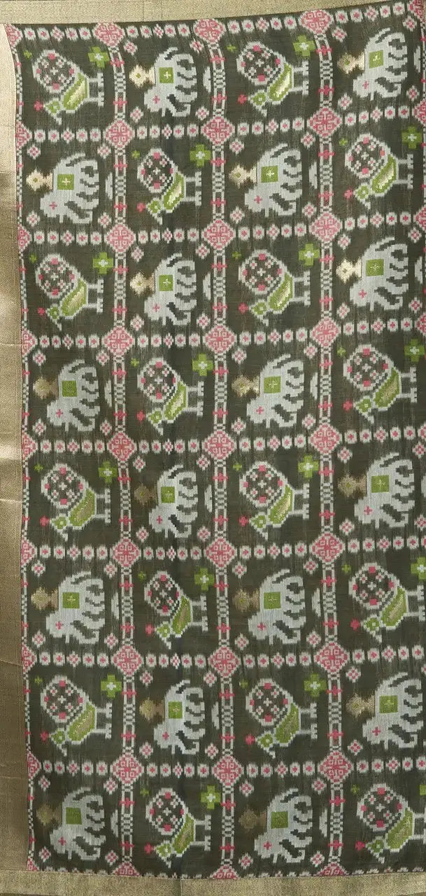 Olive Green Zari Woven Saree flat lay – full 5.5m with blouse piece, KS304 by Kalyanja