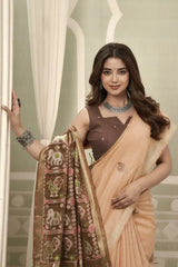 Peach Zari Woven Saree body close-up – heavy cotton texture, zari woven detail | KS304 Kalyanja