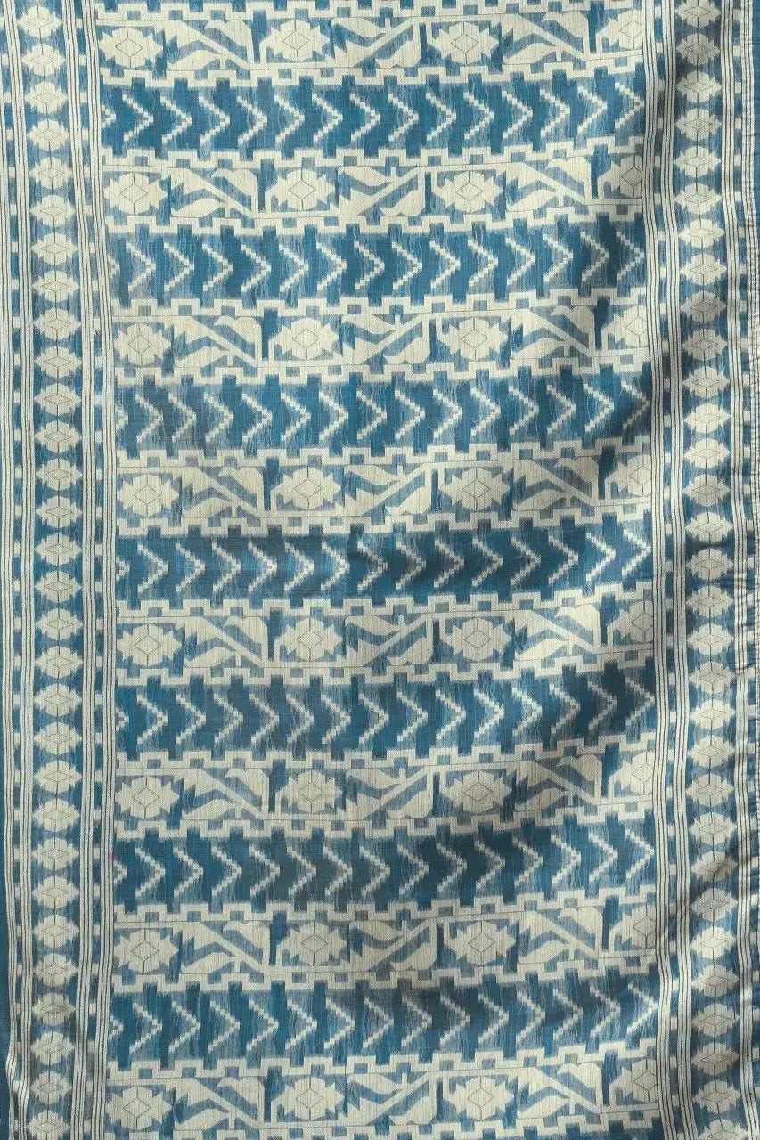 Blue Gray Jacquard Weaving Saree flat lay – full 5.5m with blouse piece, KS305 by Kalyanja